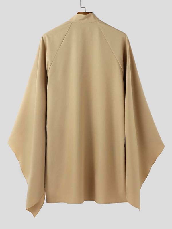 Men's Solid Color Cape Patchwork Long Sleeve Shirt SKUL41538