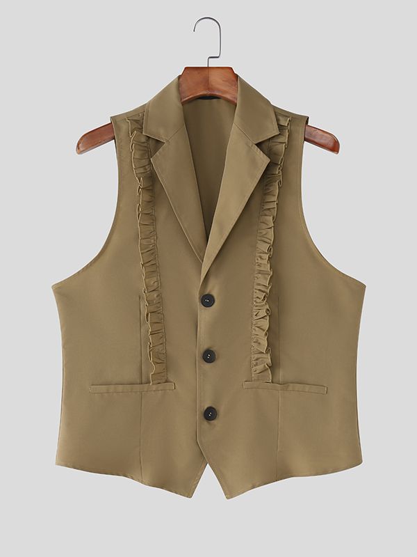 Men's Ruffled Patchwork Casual Waistcoat SKUL40107