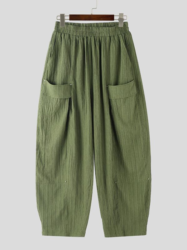 Men's Solid Color Textured Wide Leg Casual Pant SKUL56225