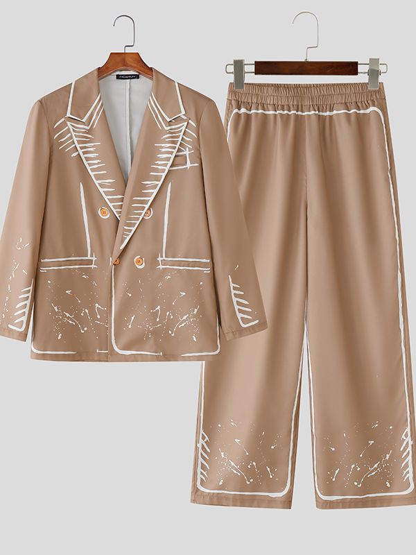 Men's Contrast Color Outline Two Pieces Outfit SKUL29589