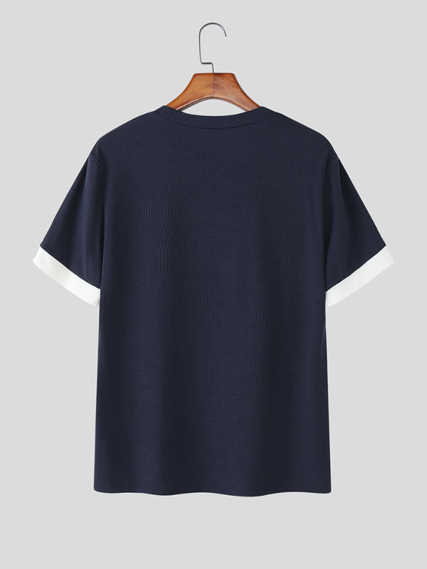 Men's Metal Ring Decor Crew Neck Short Sleeve T-Shirt SKUL25107