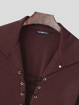Men's Solid Color Textured Drawstring Long Sleeve Shirt SKUL42338