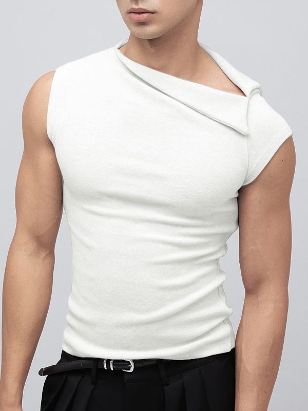 Men's Solid Color Asymmetrical Shoulder Casual Tank SKUL47786