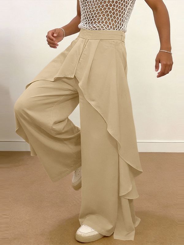Men's Ruffle Layered Design Wide Leg Long Pant SKUL57654