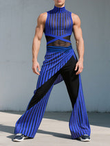 Men's Striped Colorblock Sheer Mesh Two Pieces Outfit SKUL23516
