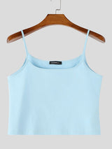 Men's High-Street Avant-Garde Ultra-Thin Spaghetti Strap Straight Neckline Cropped Tank SKUL70421
