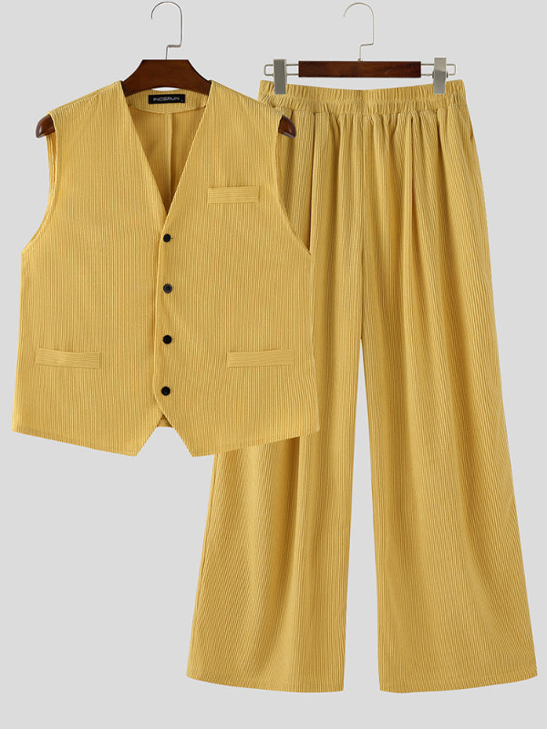 Men's Solid Color Textured Corduroy Two Pieces Outfit SKUL27425