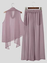 Men's Avant-Garde Party Sheer Draped Cowl Neck Two Pieces Outfit SKUL74507