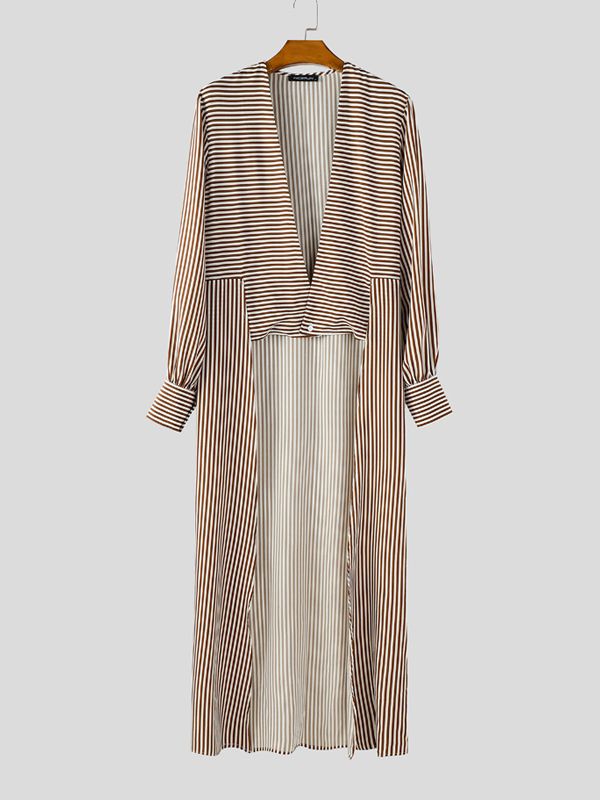 Men's Striped Asymmetrical Placket Long Sleeve Cardigan SKUL40324