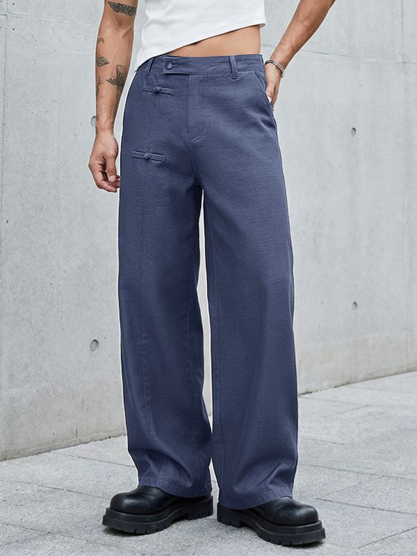 Men's Modernized Frog Buttons Straight Wide-Leg Cut Pant SKUL59499