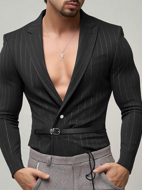 Men's Striped Colorblock Long Sleeve Blazer SKUL27317
