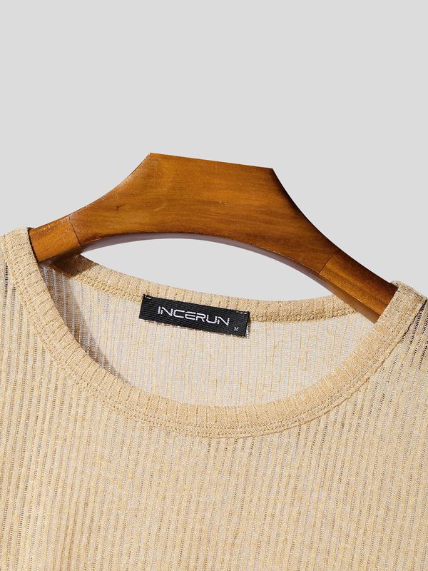 Men's Solid Color Semi-Sheer Long Sleeve T-Shirt SKUL41231