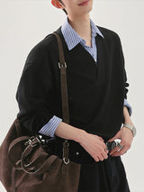 Men's Stripe Contrast Collar Long Sleeve Shirt SKUL29545