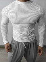 Men's Semi-Sheer High Neck Long Sleeve T-shirt SKUL42523