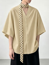 Men's Avant-Garde Minimalist Wide Sleeve Polka Dot Scarf Button-Up Shirt SKUL69365