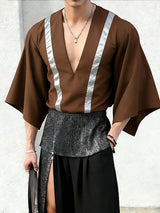 Men's Contrast Stripe Loose Deep V Neck Long Sleeve T-shirt SKUL51924