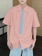 Men's Tie Color Block Short Sleeve Shirt SKUL36462