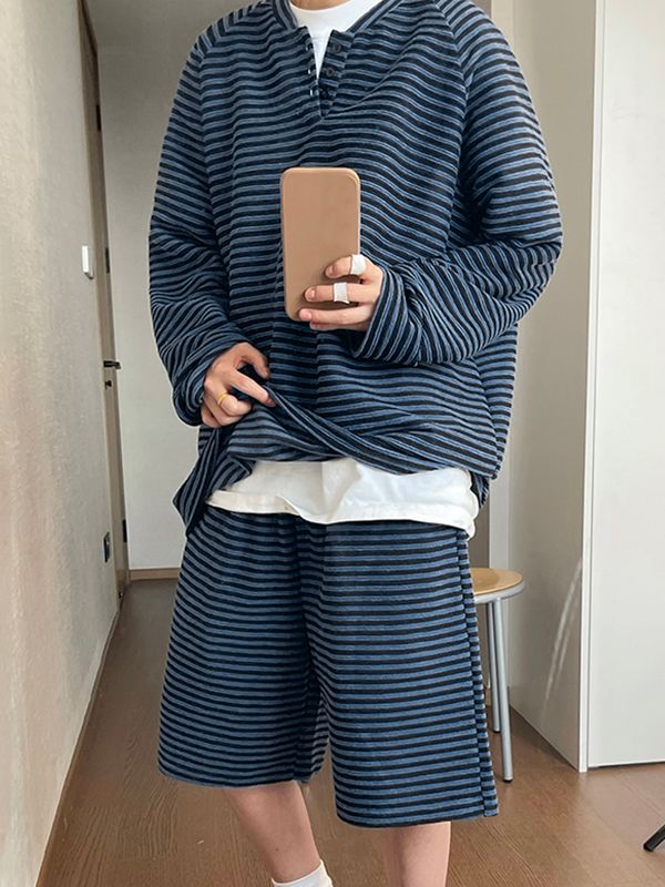 Men's Vintage Versatile Striped Two Pieces Outfit SKUL31750
