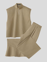 Men's Solid Color Waist Drawstring Casual Two Pieces Outfit SKUL41311