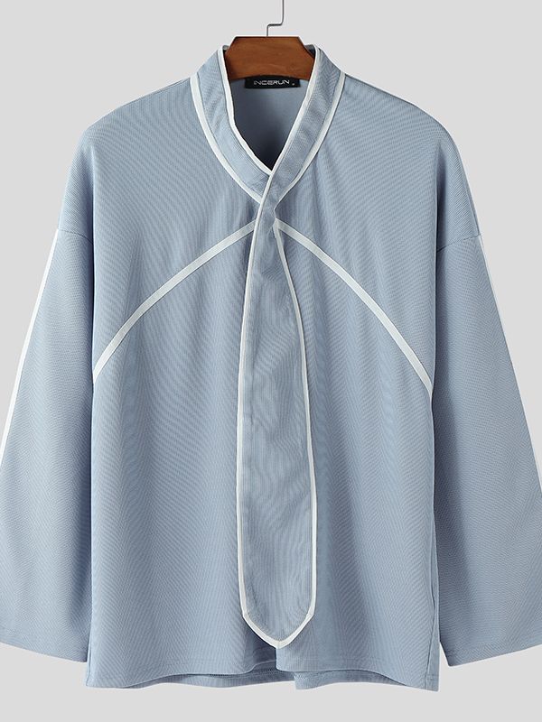 Men's Contrast Color Line Flared Sleeve Shirt SKUL46206