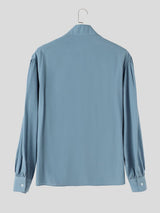 Men's Retro Contrast Floral Embroidery Keyhole Cutout Bishop Long Sleeve Stand Collar Shirt SKUL81112