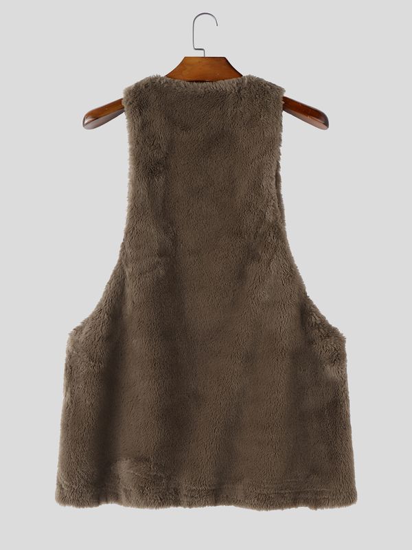 Men's Cozy Plush Fleece Deep V-Neck Dropped Armhole Tank SKUL77422