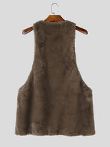 Men's Cozy Plush Fleece Deep V-Neck Dropped Armhole Tank SKUL77422