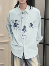 Men's Graffiti Print Faux Tie Long Sleeve Shirt SKUL27354