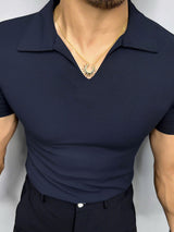 Men's Slim Fit Knitted Stretch Short Sleeve Shirt SKUL36440