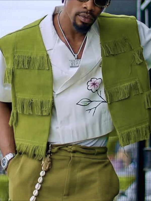 Men's Tassel Patchwork Cropped Waistcoat SKUL47917