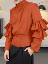 Men's Solid Drape Ruffled Patchwork Long Sleeve Shirt SKUL38916