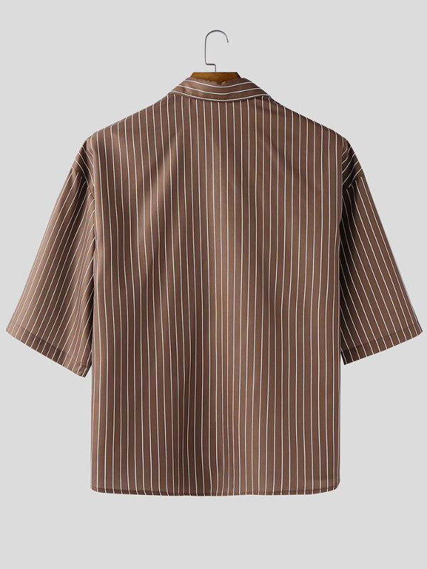 Men's Striped Floral Casual Short Sleeve Shirt SKUL29603