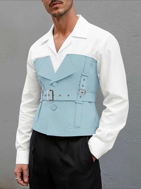 Men's Color Block Long Sleeve Shirt SKUL42551