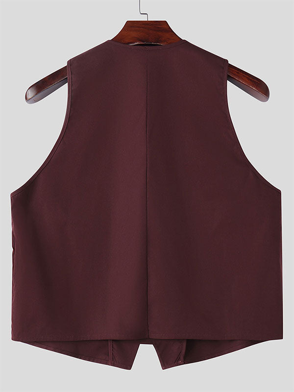 Mens Solid Color Fringe-Trimmed Sleeveless Tank SKUK97853