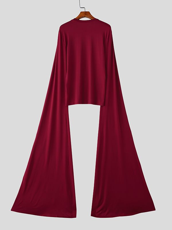 Men's Extra Long Split Knit Crew Neck T-Shirt SKUL49883