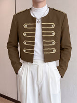 Men's Retro Party Military Gold Braid Cropped Boxy Long Sleeve Round Neck Blazer SKUL80457