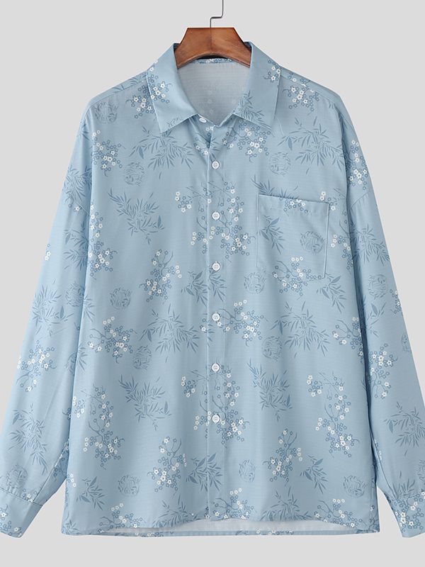 Men's Floral Print Long Sleeve Shirt SKUL43724