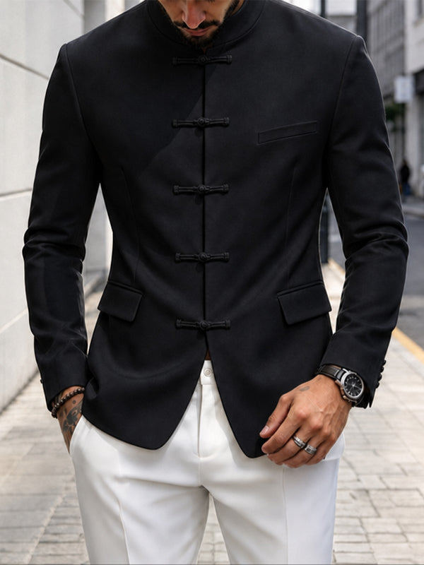 [Pre-order] Men's Neo-Chinese Chic Evening Gala Frog Button Mandarin Collar Flap Pocket Blazer SKUL88538
