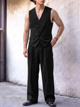 Men's Yuppie Gentleman Tailored V-Neck Two Pieces Outfit SKUL79526