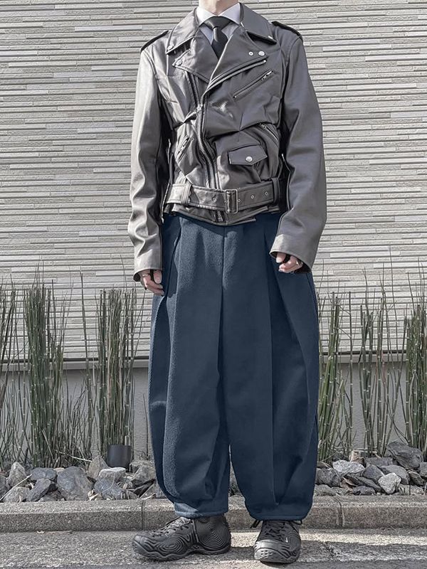 Men's Solid Color Pleated Loose Fit Pant SKUL48781