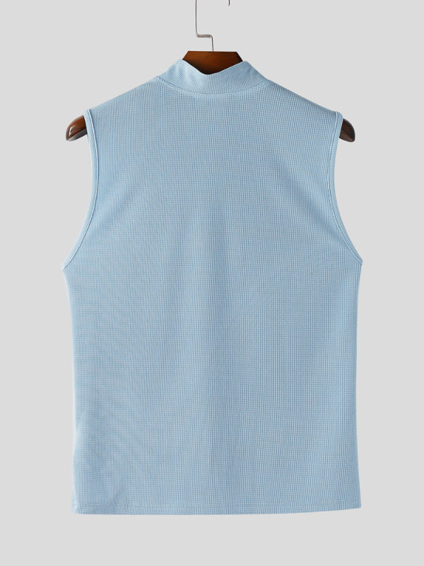 Mens Textured Knit Zipper Casual Tank SKUL17895