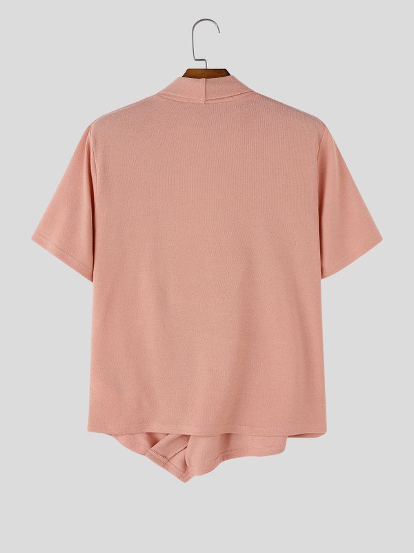 Men's Avant-Garde Shawl Collar Wrap Asymmetrical Slanted Hem Shirt SKUL62050