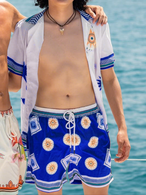 Men's Resort Mediterranean Sun & Snake Print Two Pieces Outfit SKUL67097