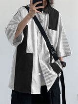 Mens Striped Patchwork Casual Short Sleeve Shirt SKUL15377