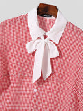 Mens Plaid Contrast Tie Neck Shirt SKUK43053