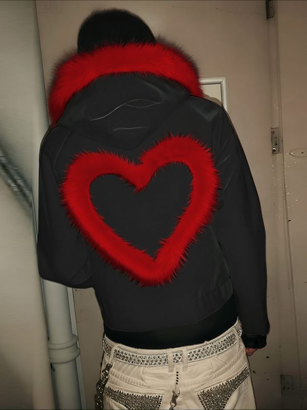 Men's Heart Shaped Plush Patchwork Long Sleeve Jacket SKUL42264