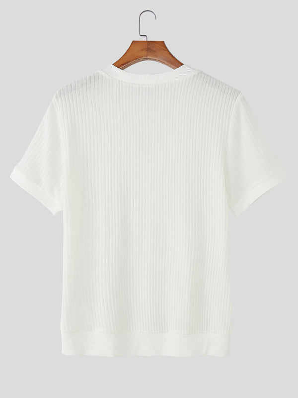 Mens Solid Color Textured Short Sleeve T-Shirt SKUL18990