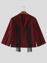 Men's Avant-Garde Party Chest Tassel Fringe Cape Slit Half Sleeve Shawl Collar Blazer SKUL78339