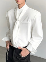 Men's Solid Color Tie Long Sleeve Shirt SKUL42397