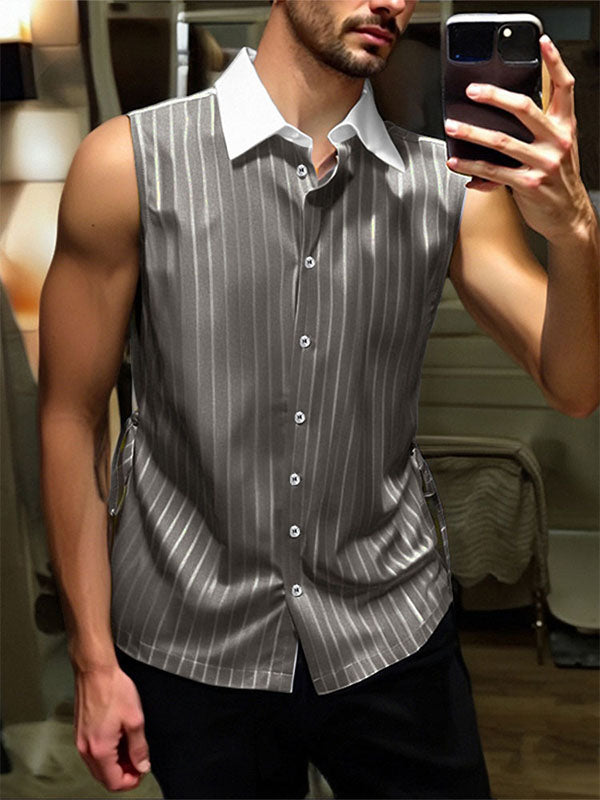 Mens Striped Side Tie Sleeveless Shirt SKUL14454